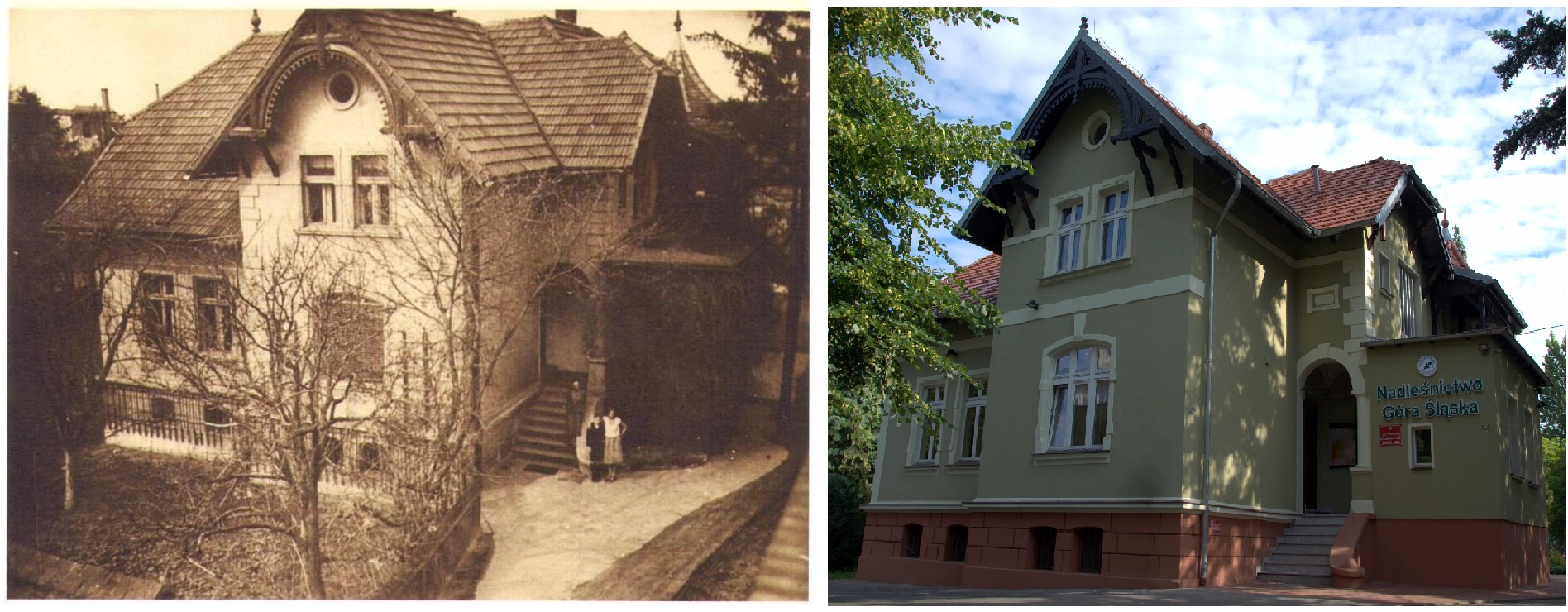 budynek nadleśnictwa w 1935 r. i w 2025 r.