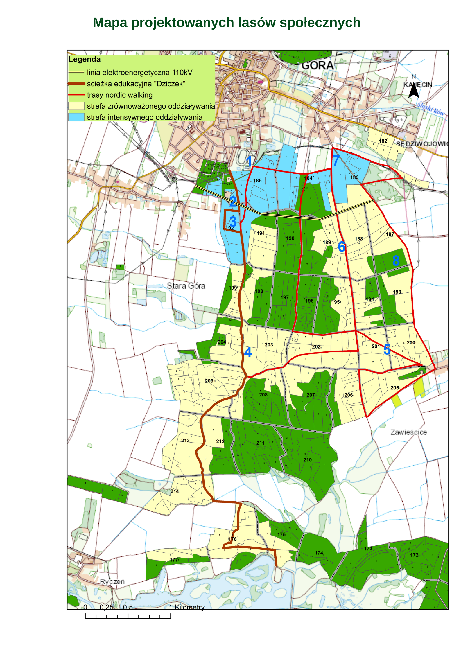 Mapa projektowanych lasów społecznych